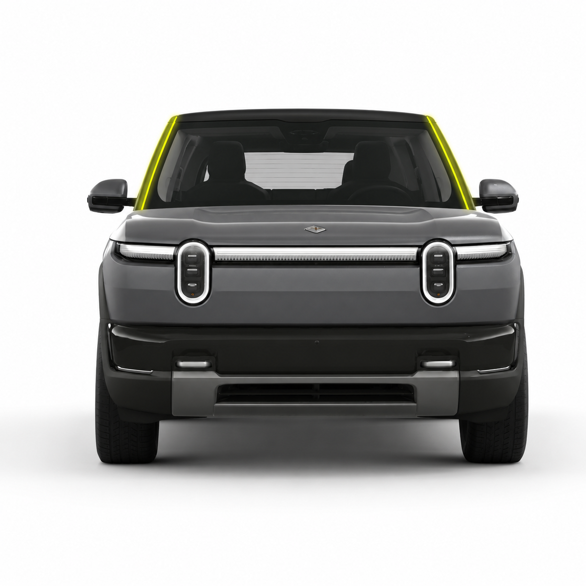 A Pillar Protection – PPF for Rivian R2 | Coverage highlighted in yellow