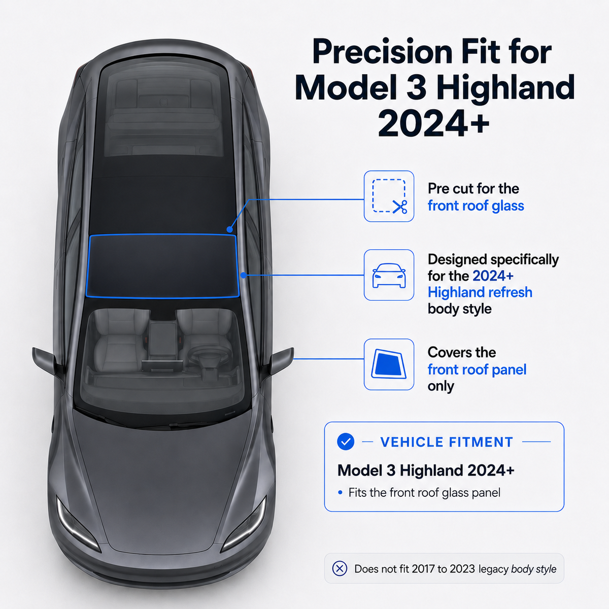 Model 3 Highland (2024-2026) Tinted Roof Protection - PPF Kit